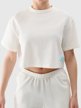 T-shirt court pour femme en maille gaufrée