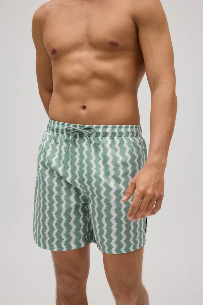 Green wave print swimming shorts