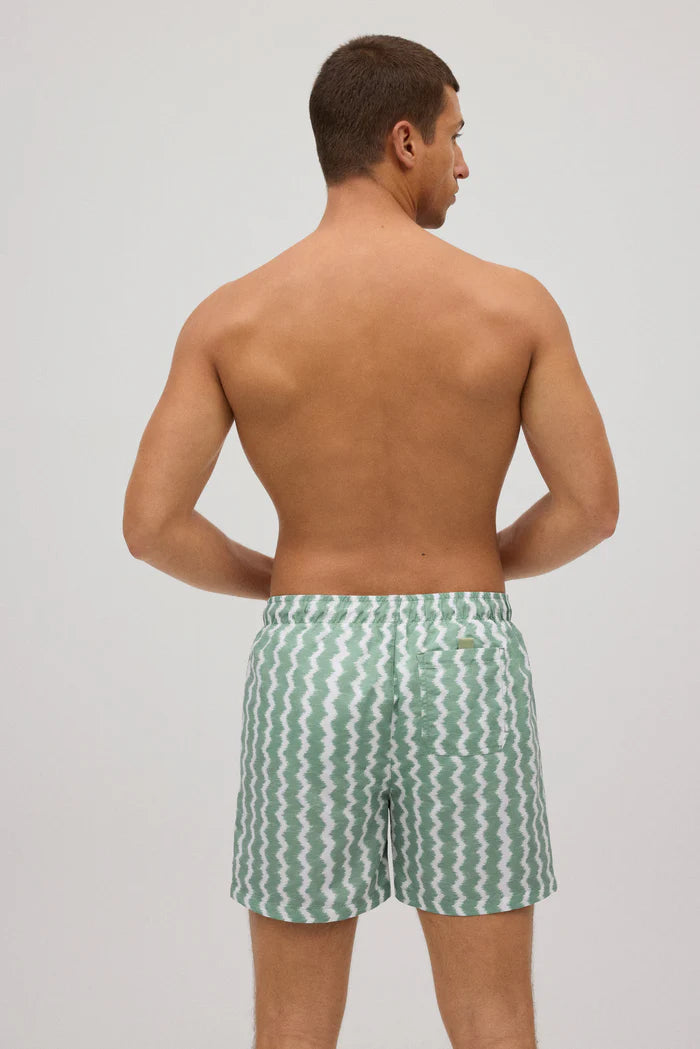 Green wave print swimming shorts
