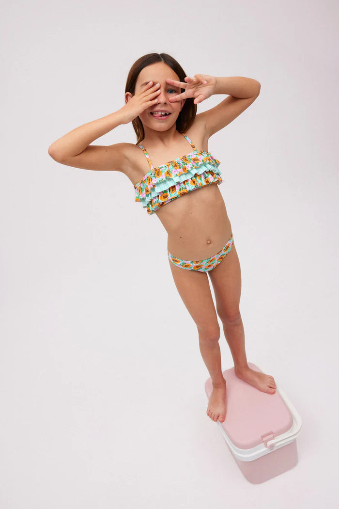 Ensemble bikini à volants et imprimé papaye pour femme