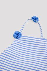 Maillot de bain fille à imprimé et texture rayés bleus