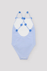 Maillot de bain fille à imprimé et texture rayés bleus
