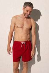 Red Bath Shorts with Line on the side