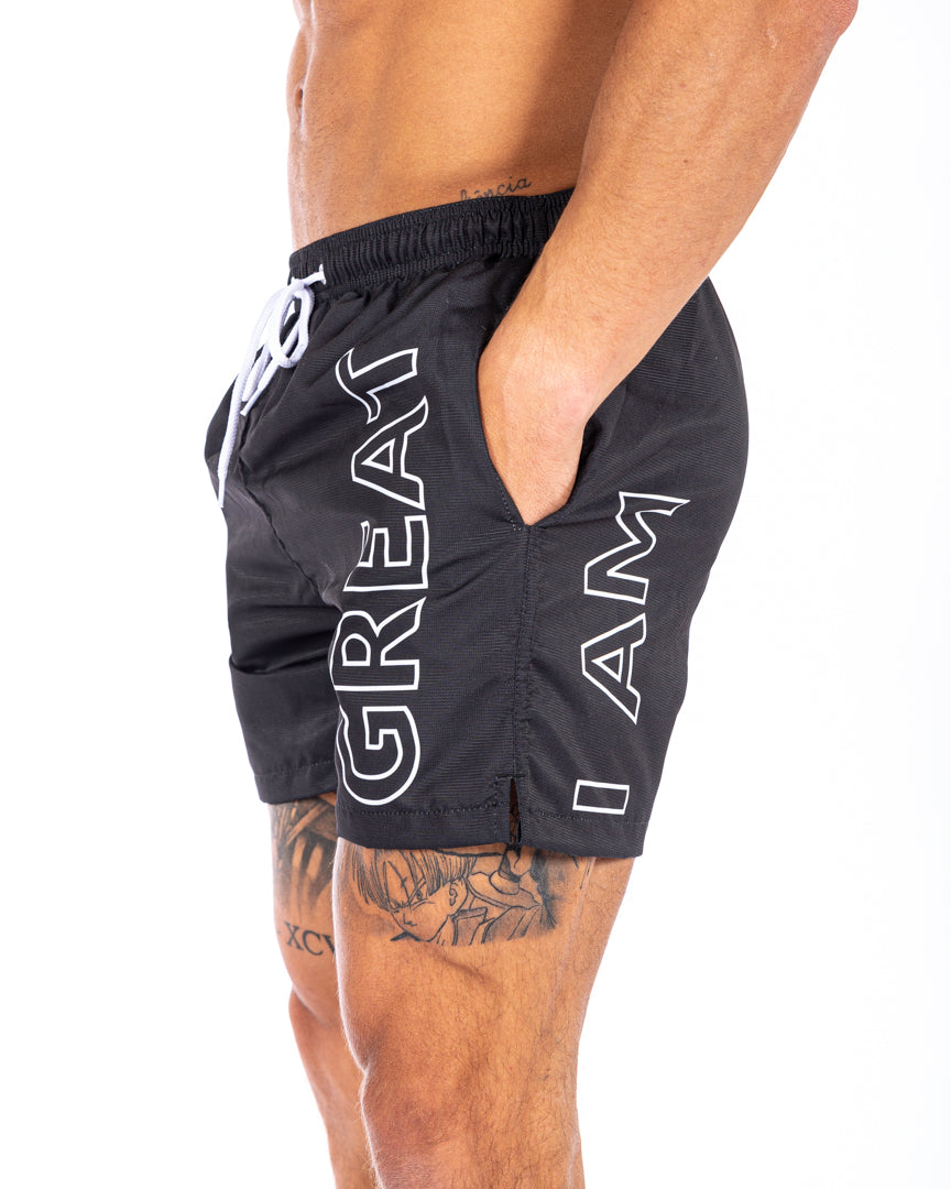 Great I Am Black beach shorts