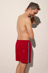 Red Bath Shorts with Line on the side