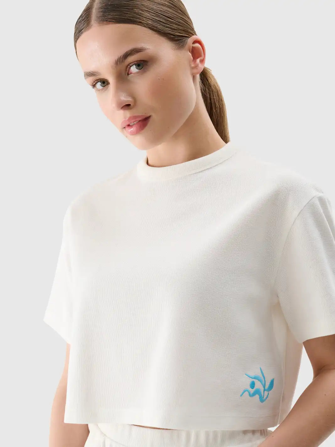 T-shirt court pour femme en maille gaufrée