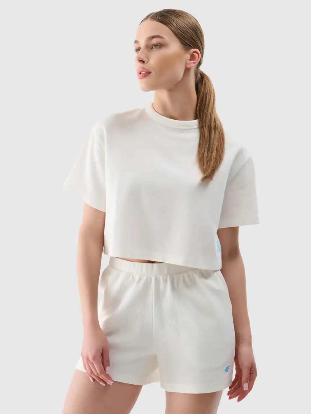 T-shirt court pour femme en maille gaufrée