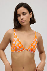 Unpadded triangle bikini top with geometric print
