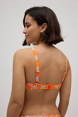 Unpadded triangle bikini top with geometric print