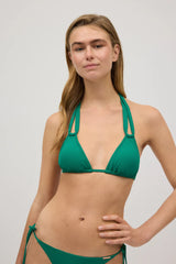 Triangle bikini top in green micropiqué