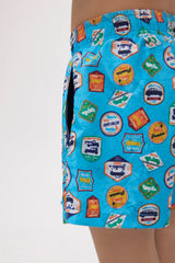 Boys' short swim trunks with retro car print