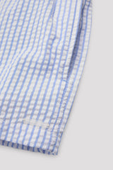 Textured blue striped boys short swim trunks