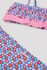 Conjunto de biquíni de menina assimétrico com pequenos babados de flores