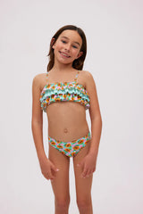 Conjunto de biquíni feminino com babados e estampa de mamão