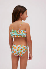 Conjunto de biquíni feminino com babados e estampa de mamão