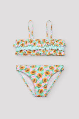 Conjunto de biquíni feminino com babados e estampa de mamão