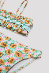 Conjunto de biquíni feminino com babados e estampa de mamão